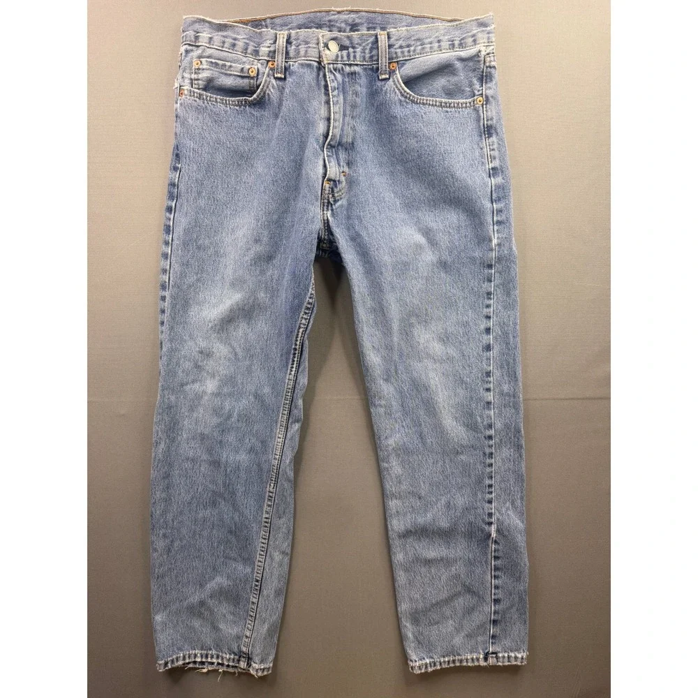 Levi's 505 Straight Leg Jeans Mens Blue Medium Wash‎ Frayed Hem 34x32